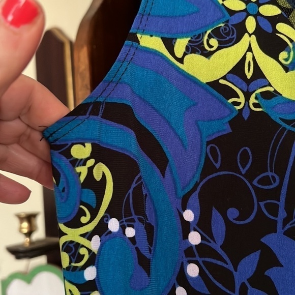 CATO Royal/Navy/Lime/White Floral Medallion Pattern Sleeveless Dress, Small, GUC - Picture 5 of 7